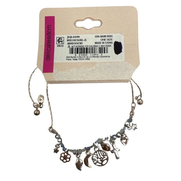 BIJOUX BAR Delicates Silver Tone Beaded Boho Bracelet Cross Heart 11" Charms NEW - Picture 3 of 5